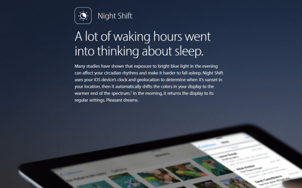 iOS 9.3 ブルーライト低減 英語ページ